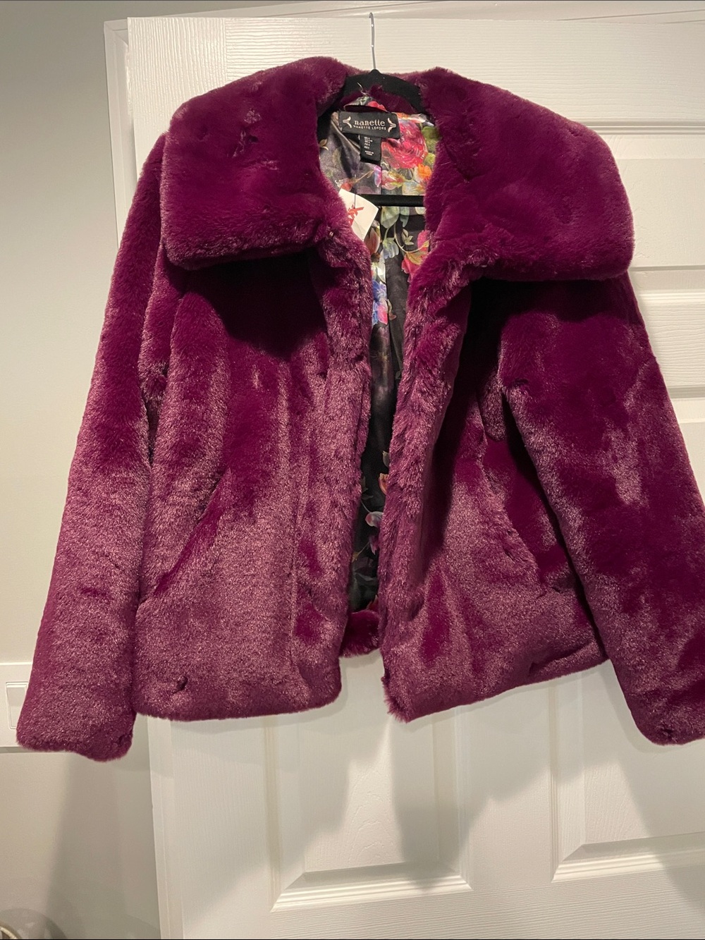Nannette Plush Faux Fur Jacket in Deep Plum